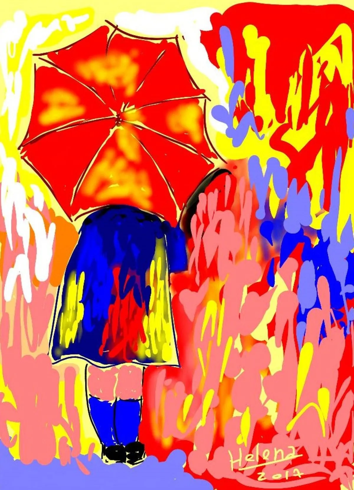 girl with umbrella, artwork by Maria Santos