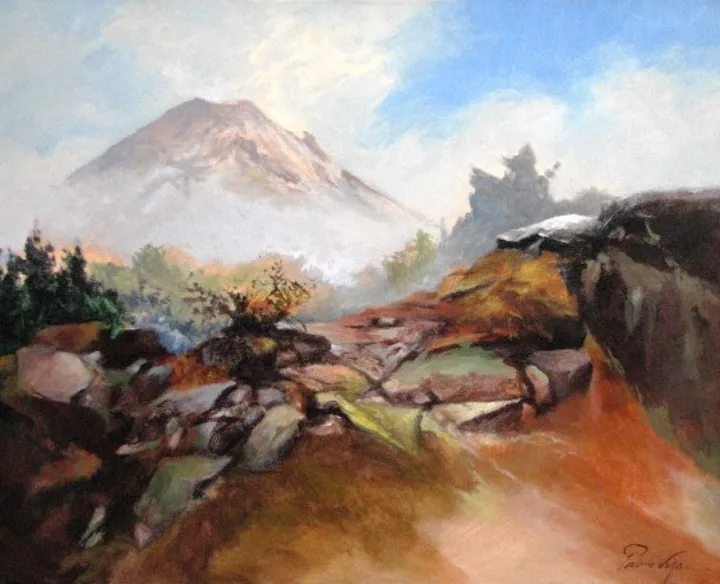 Early light volcano, artwork by primo vega