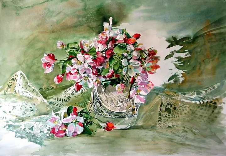 Still life with flowering branch III, artwork by Kovacs Anna Brigitta