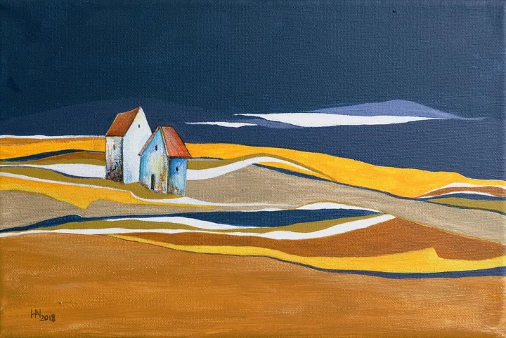 Abandoned houses - acrylic painting on canvas, œuvre de Aniko Hencz