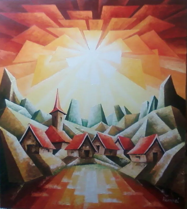 Satul pierdut 2 -ulei pe panza, 80×70 cm, artwork by Rolland Roderick Hampel