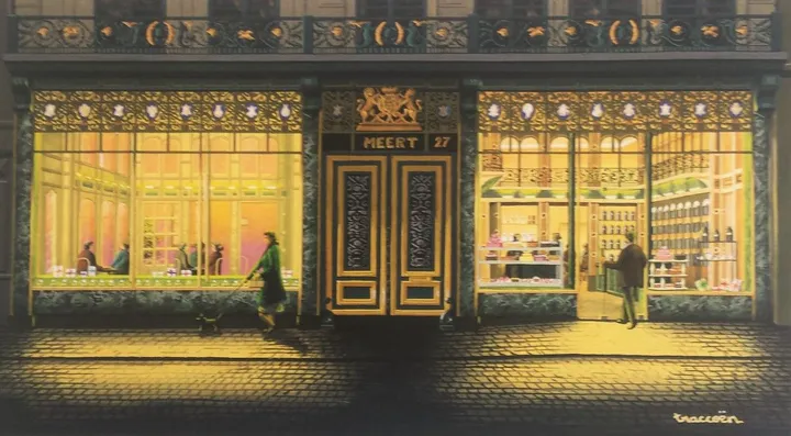 Meert pastry shop ( postal card ), artwork by Thierry Traccoën