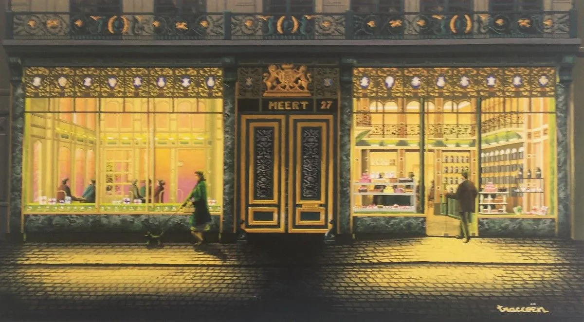 Meert pastry shop ( postal card ), artwork by Thierry Traccoën