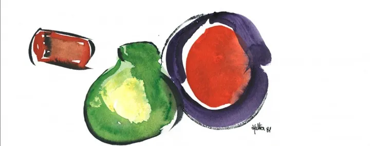 Bouchon, fruit et petit pot, œuvre de Alain HALTER