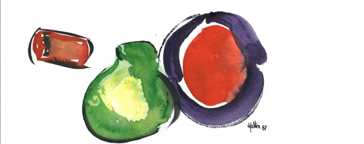 Bouchon, fruit et petit pot, œuvre de Alain HALTER