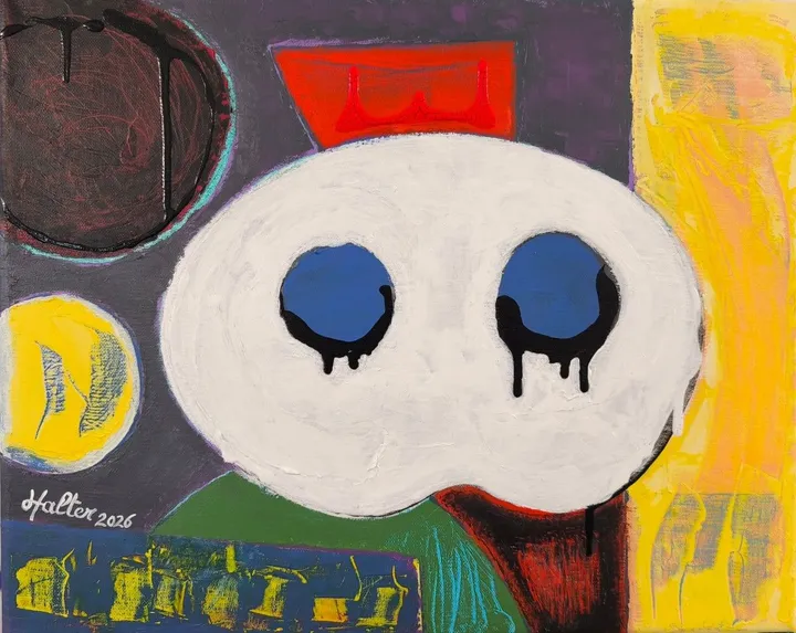Masque blanc aux larmes noires, œuvre de Alain HALTER