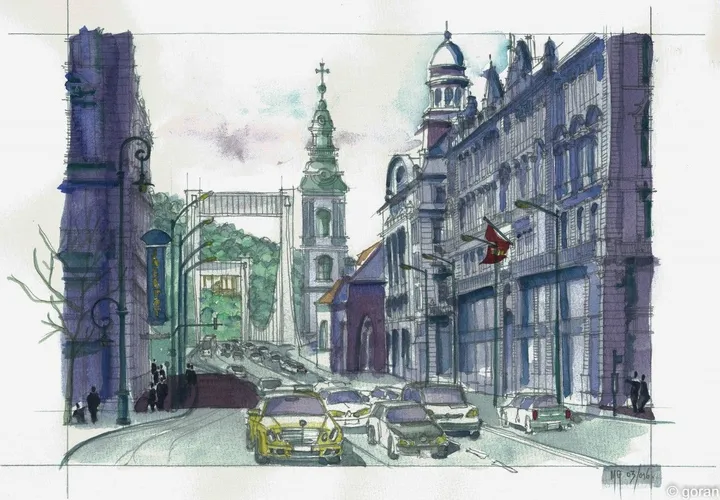 Boulevard with Elizabeth Bridge, artwork by Goran Martinovic