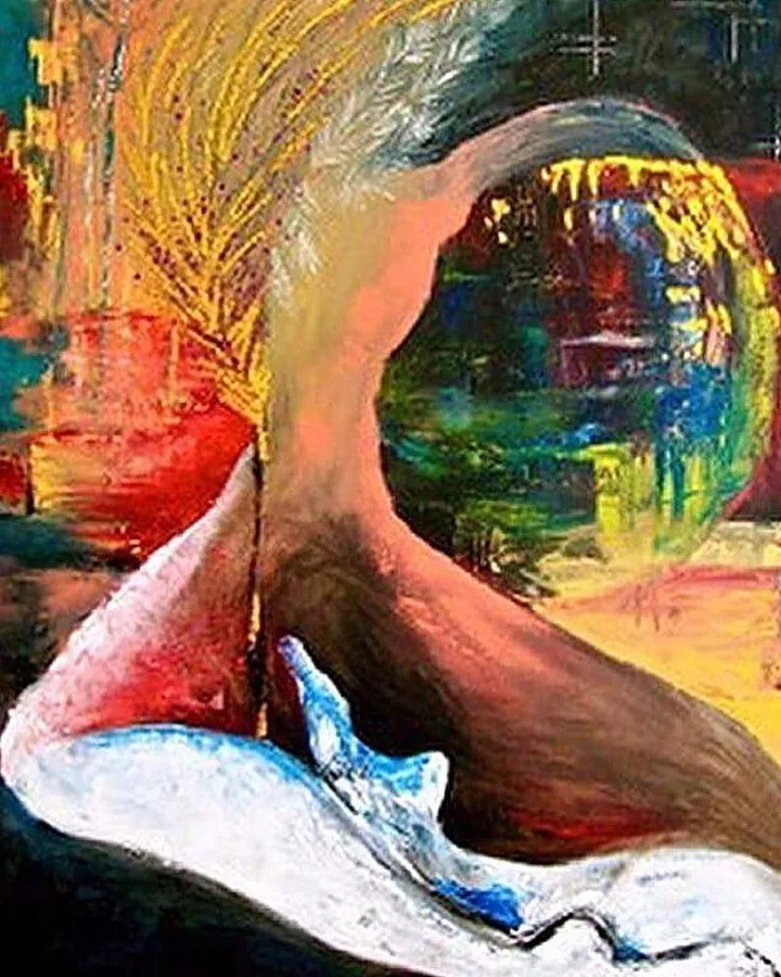 Blind spot to sustainability - Oil Abstract Expressionist Painting, œuvre de Mariam Qureshi