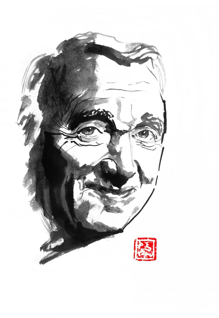 charles aznavour, œuvre de pechane sumi-e
