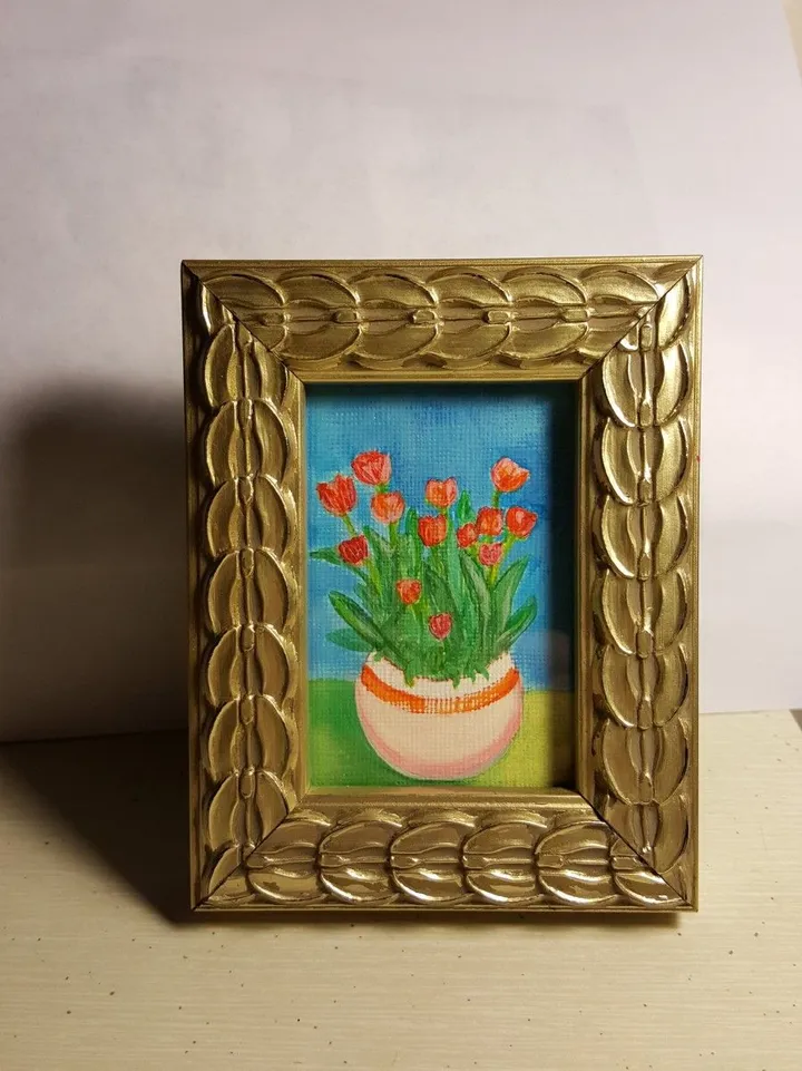 tulips in planter, œuvre de Rachel Galbreath