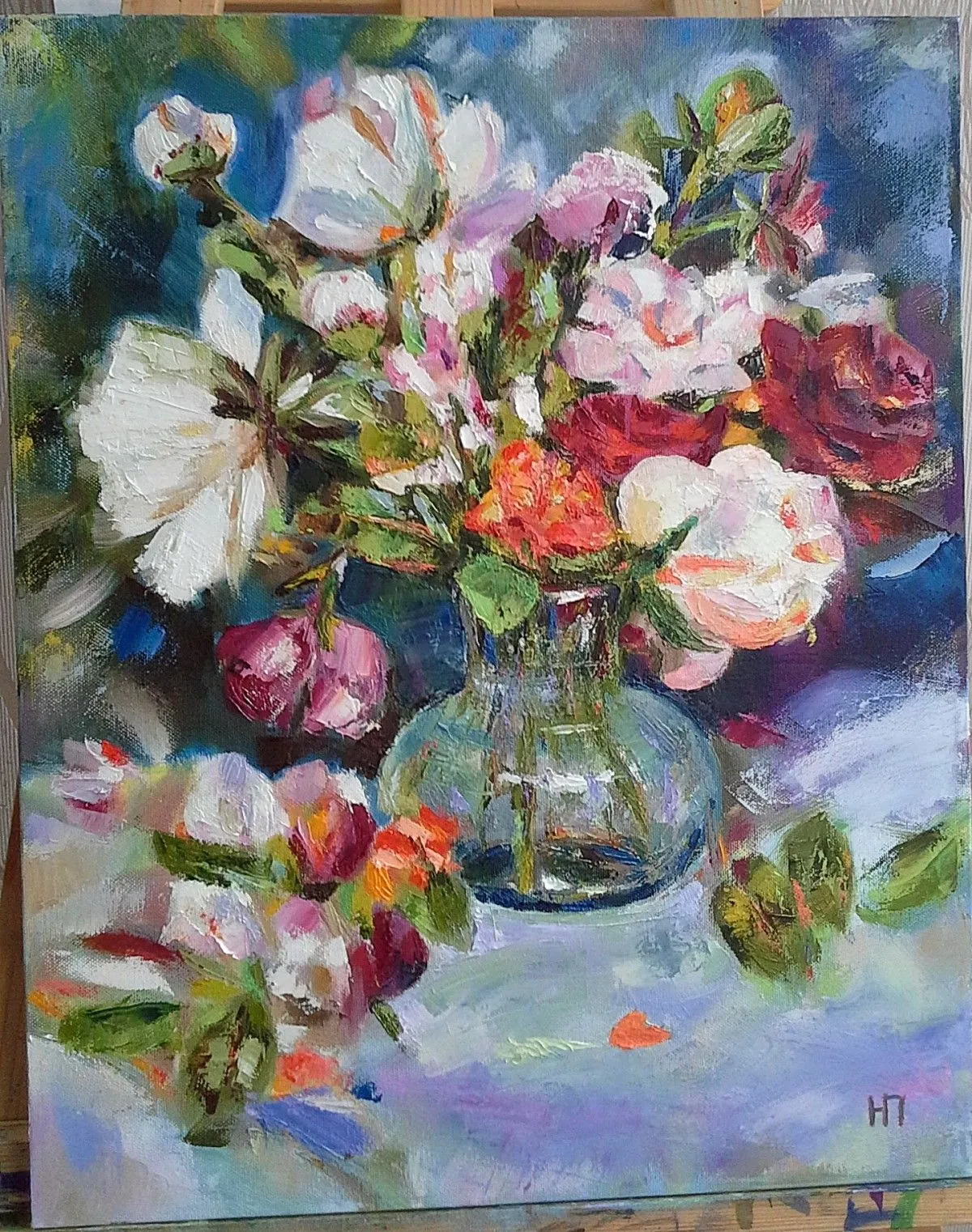 Still life with roses and peonies, œuvre de Natalia Pavliuk