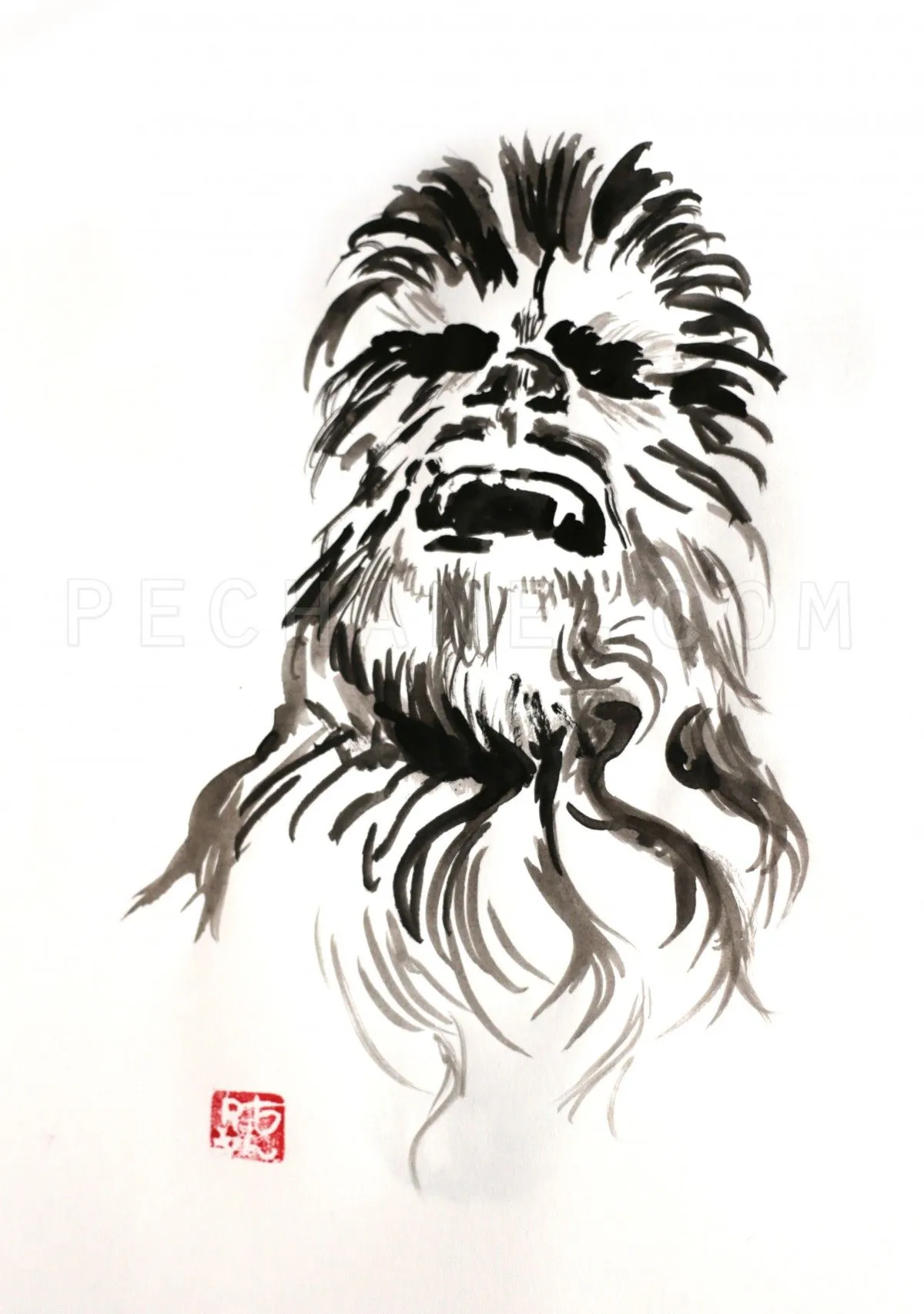 chewbacca, œuvre de pechane sumi-e