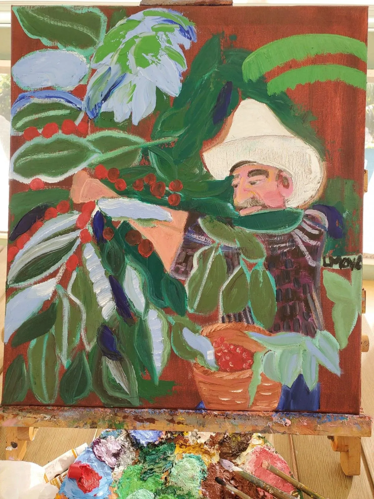 Cosechando cafe, œuvre de Ligia Moya