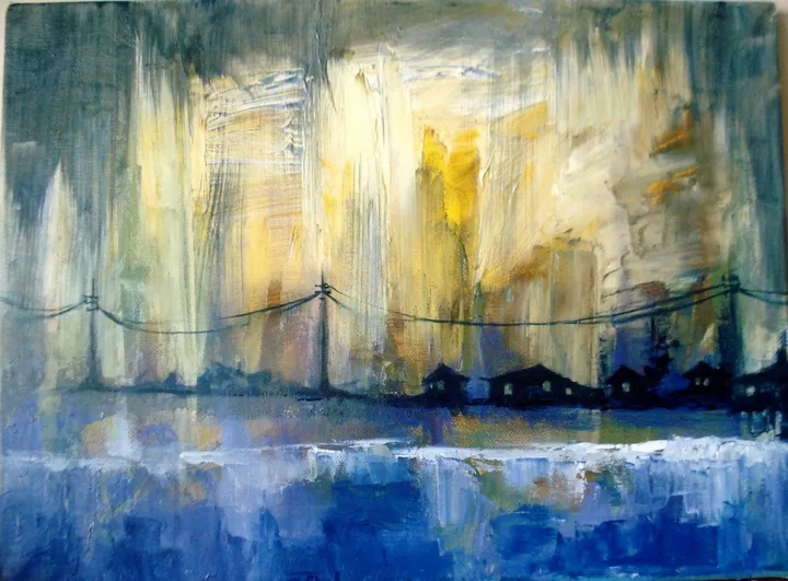 Rain in the village, œuvre de George Grim