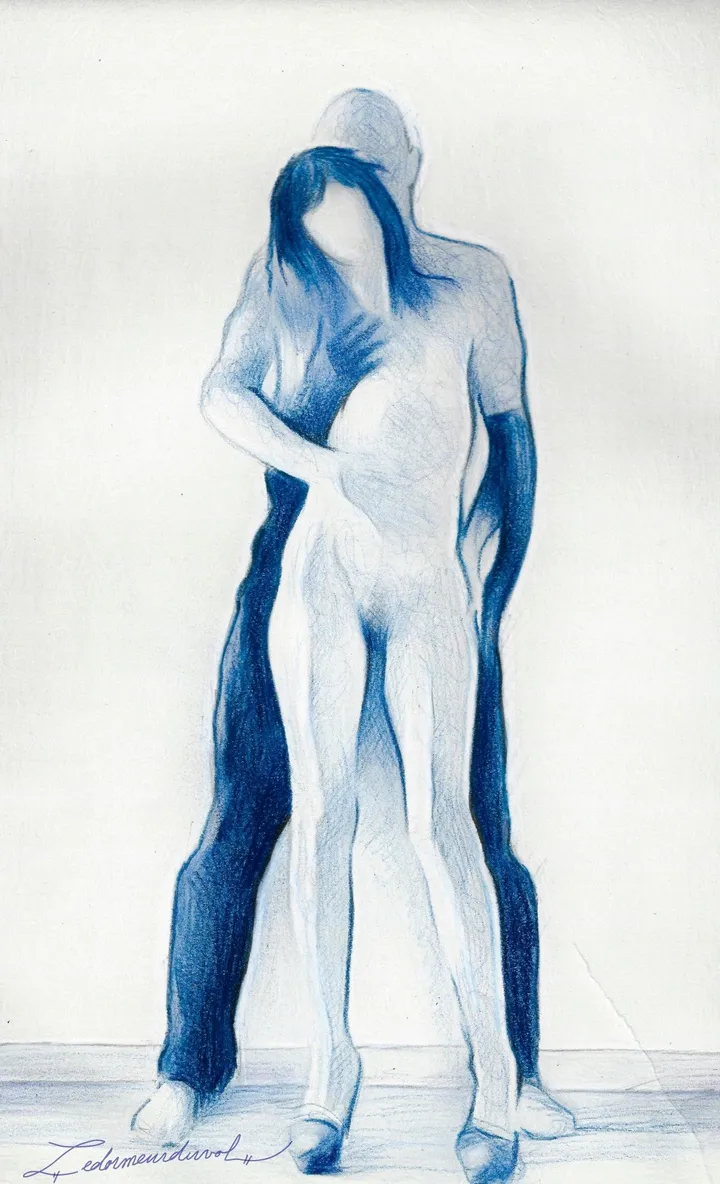 Couple en bleu, œuvre de Le Dormeur Du Vol