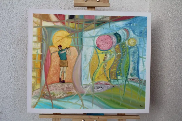 oil "Play Golf", œuvre de Hansjörg Hermann