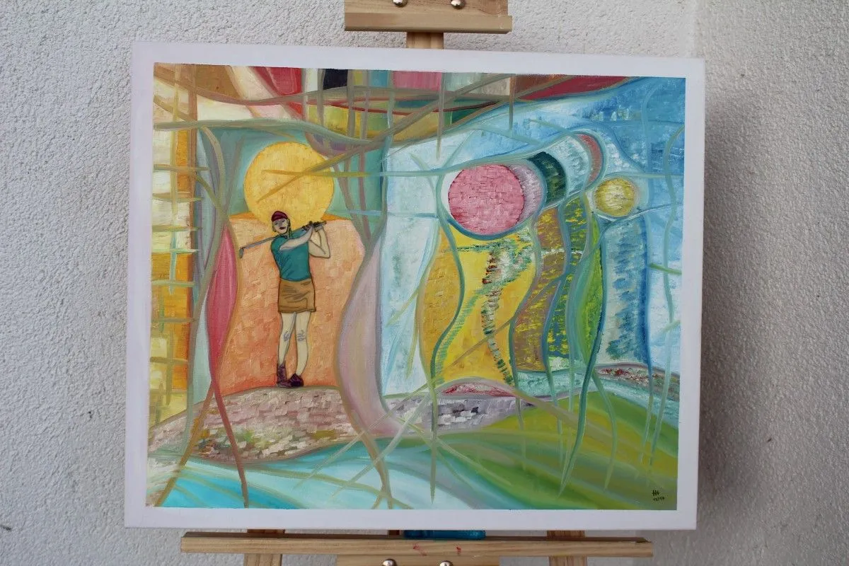 oil "Play Golf", œuvre de Hansjörg Hermann