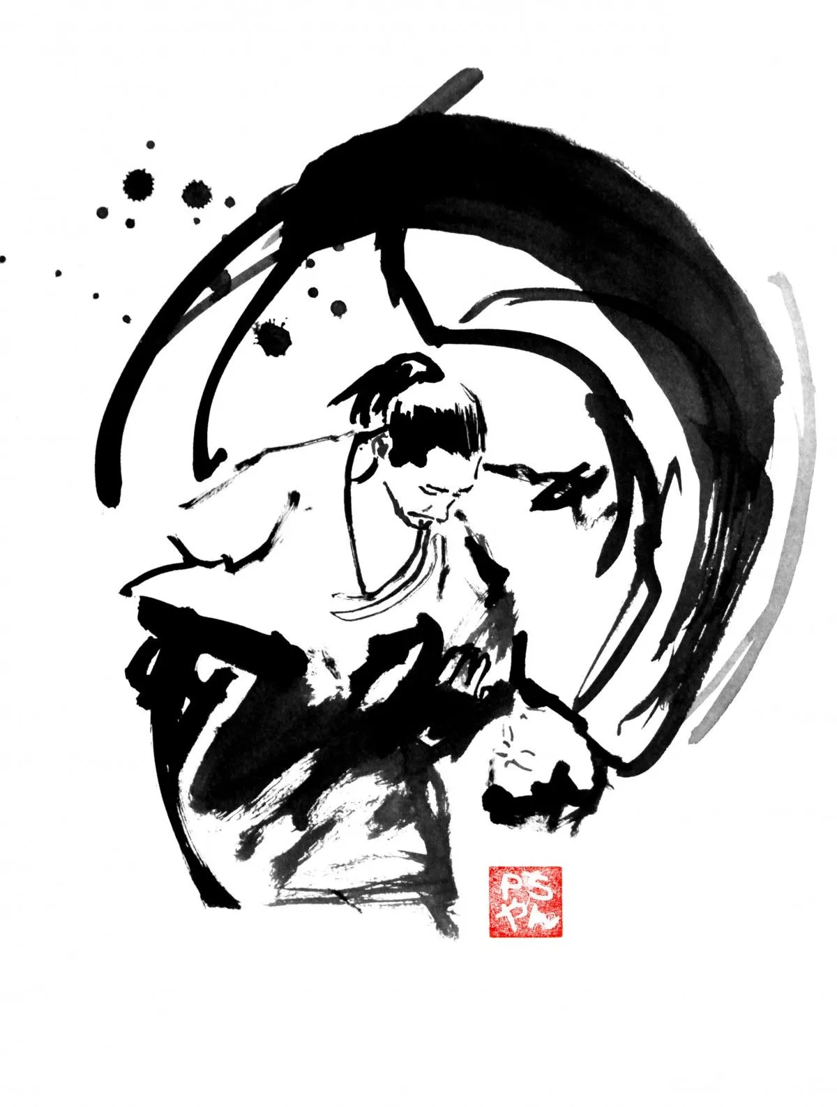 leo, œuvre de pechane sumi-e