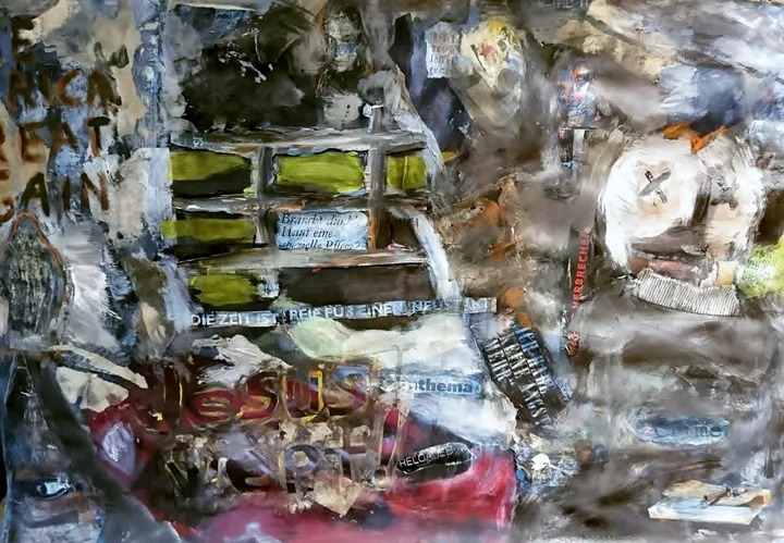 Jesus Wept! Collage, artwork by Kenneth Friend