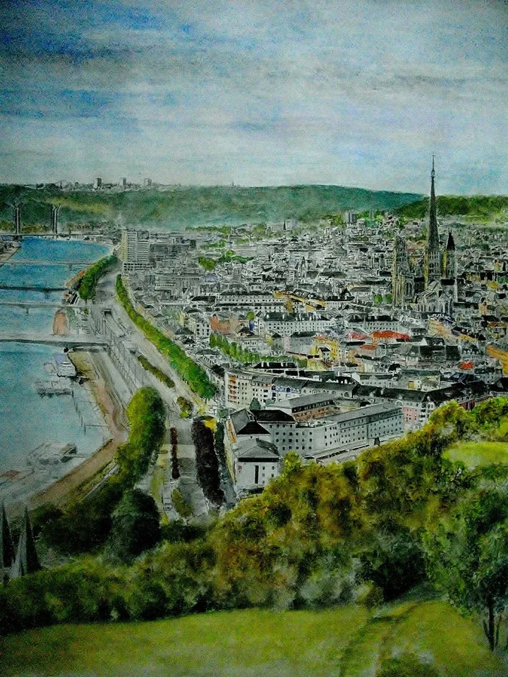 Rouen, vu de la côte Ste Catherine, œuvre de patrick levaillant