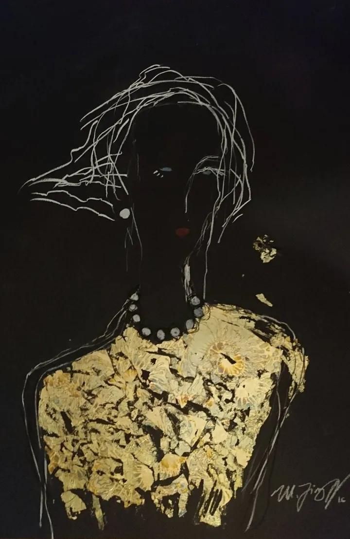 Woman with pearl pendant, artwork by Maiko Jimsheleishvili