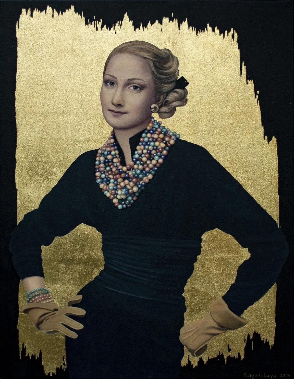 Contemporary portrait "Yellow Leather Gloves", artwork by Nataliya Bagatskaya