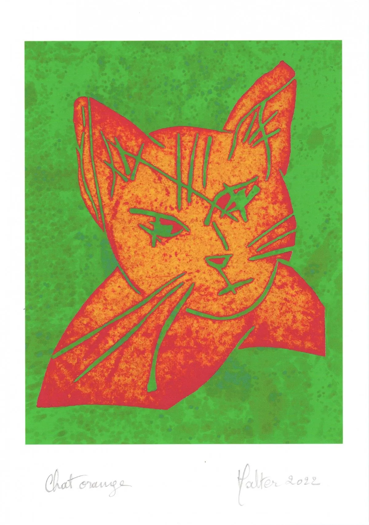Chat orange - A3, artwork by Alain HALTER