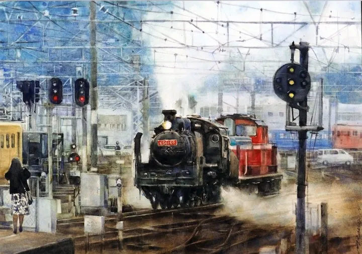 Steam train Japan, artwork by Misure Nien