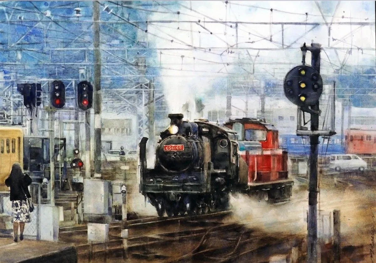 Steam train Japan, artwork by Misure Nien