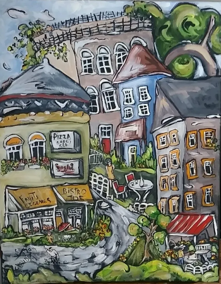 Bistro chez Jo ....quelque part sur la planète, artwork by Claudette Roy