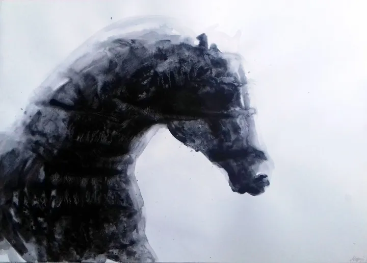 Big Black Horse portrait, artwork by marija colic