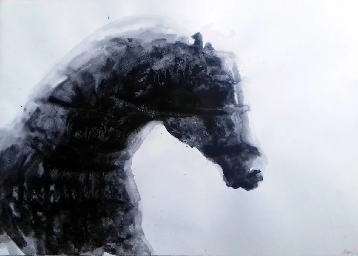 Big Black Horse portrait, artwork by marija colic