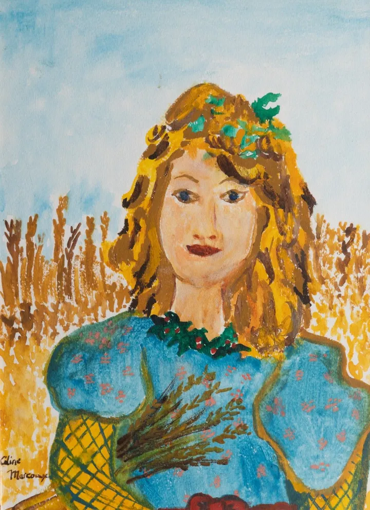 Jeune fille au champ de blé, œuvre de Céline Marcoux