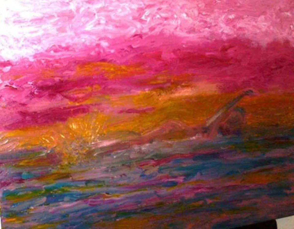 Sunset swimmer, artwork by Daniel Quinlan