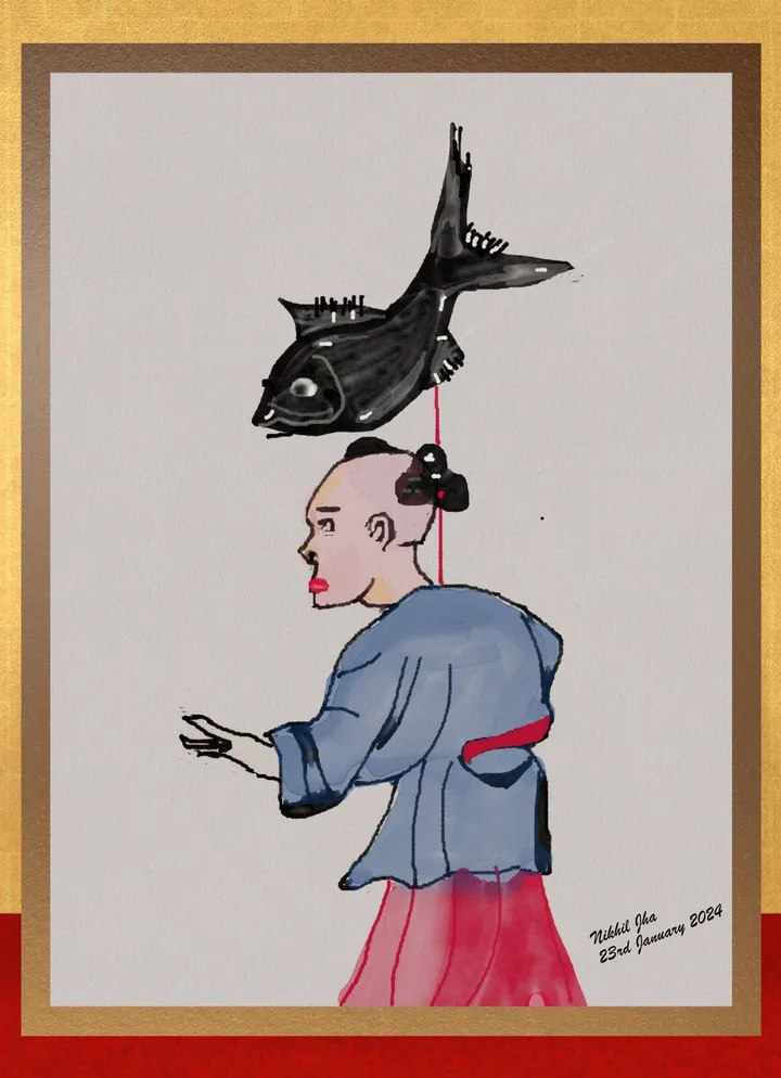 Fish-And A Boy-From-Qing Period, artwork by Nikhil Jha