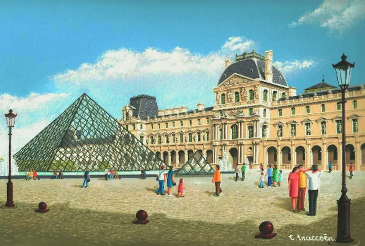 paris, la pyramide du louvre ( postal card ), artwork by Thierry Traccoën