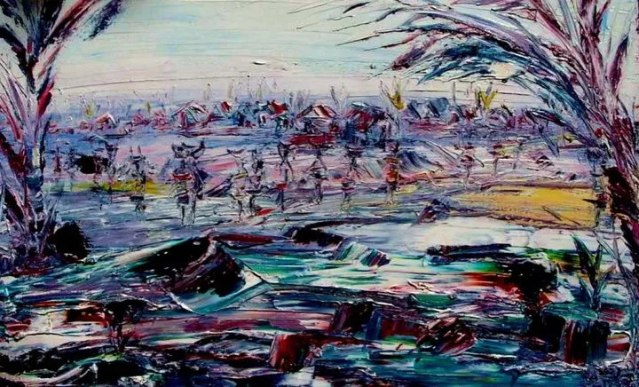 Village panorama, artwork by Akpan Usoroh