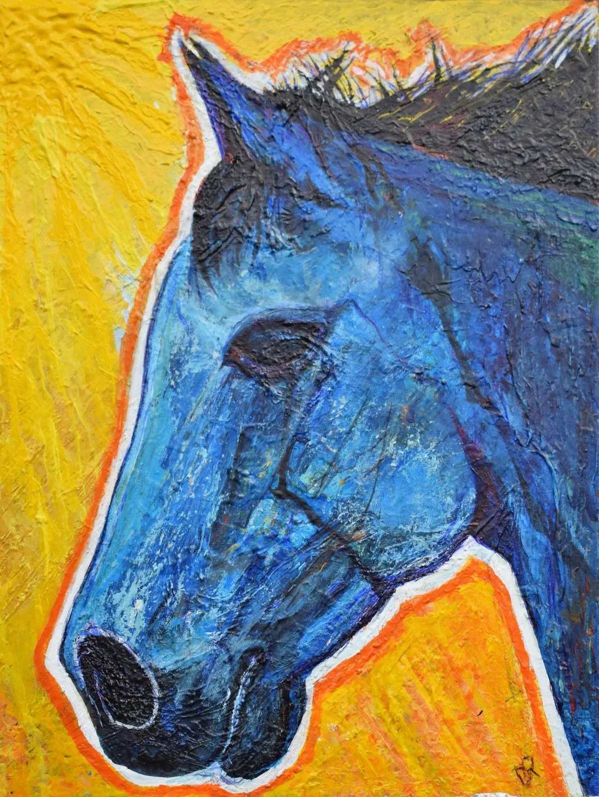 Blue horse, artwork by Denis Roucau