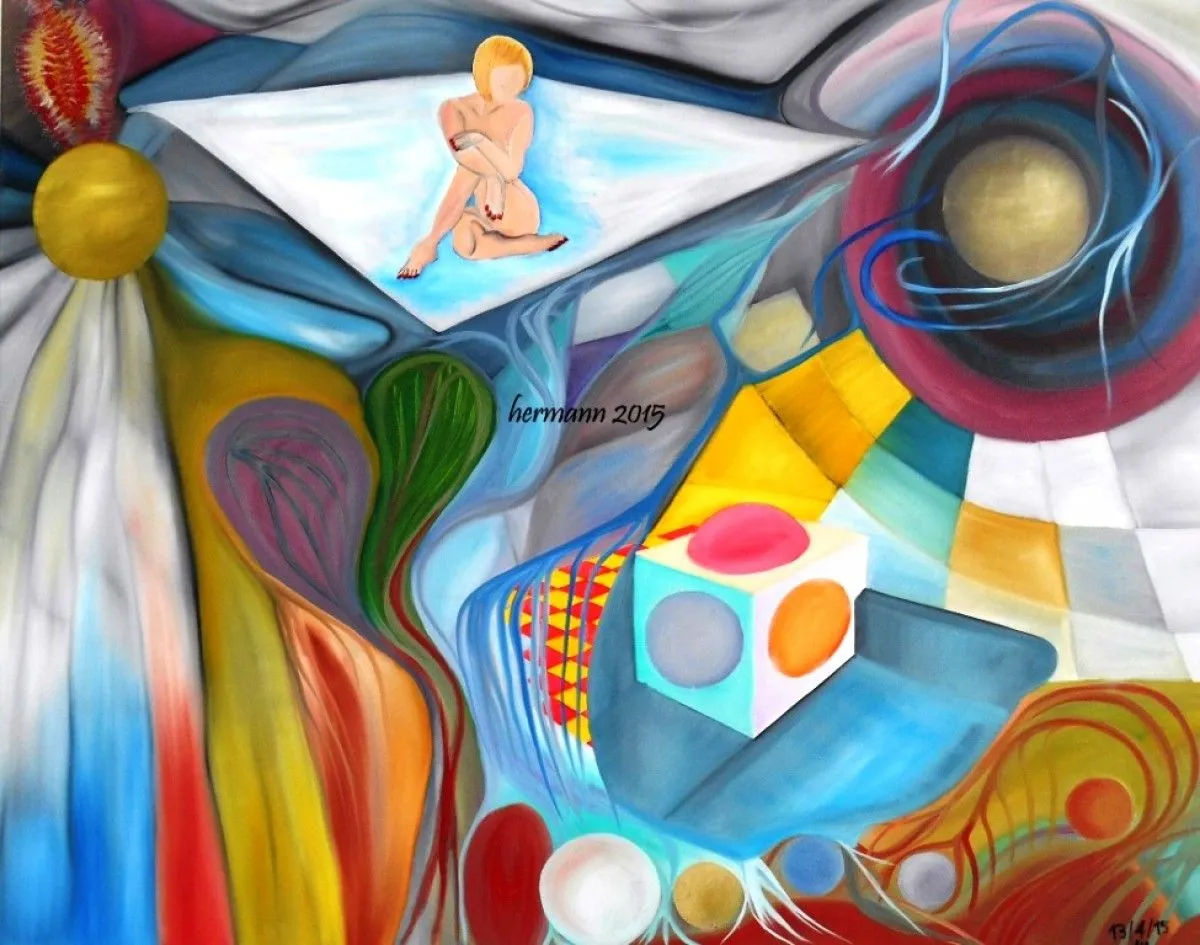 oil "fliegende Nackte", artwork by Hansjörg Hermann