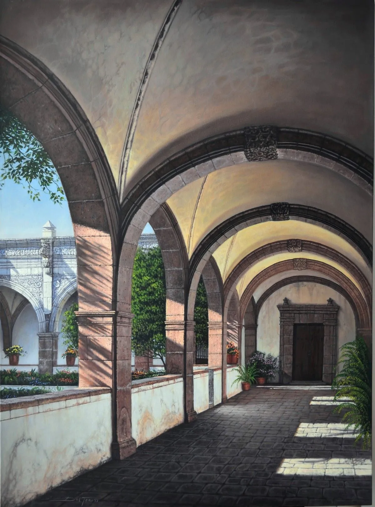 Mexican Hacienda corridor, artwork by Gustavo Navarrete