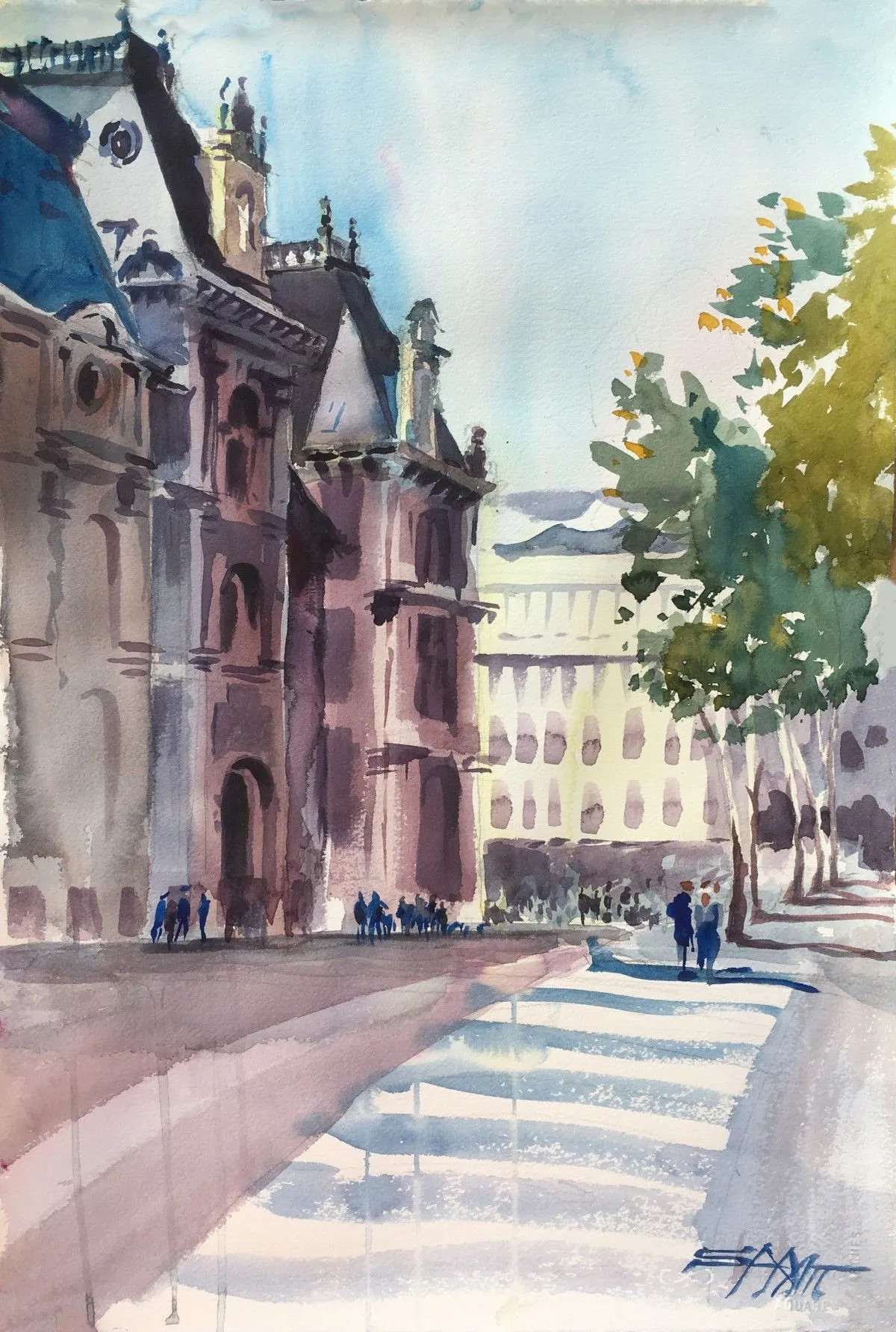 N°530 - L’hôtel de ville de Paris. rue Lobeau, artwork by Alexandre DUMITRESCU