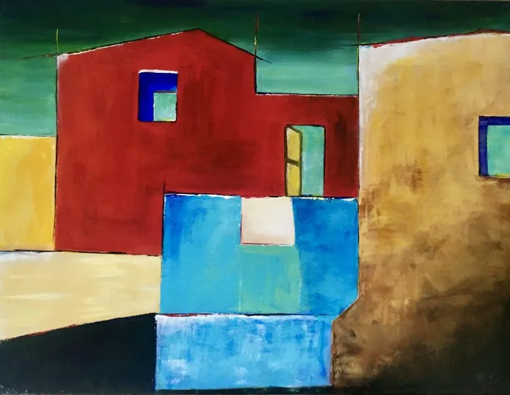 Maison bleue, œuvre de Françoise AUGUSTINE