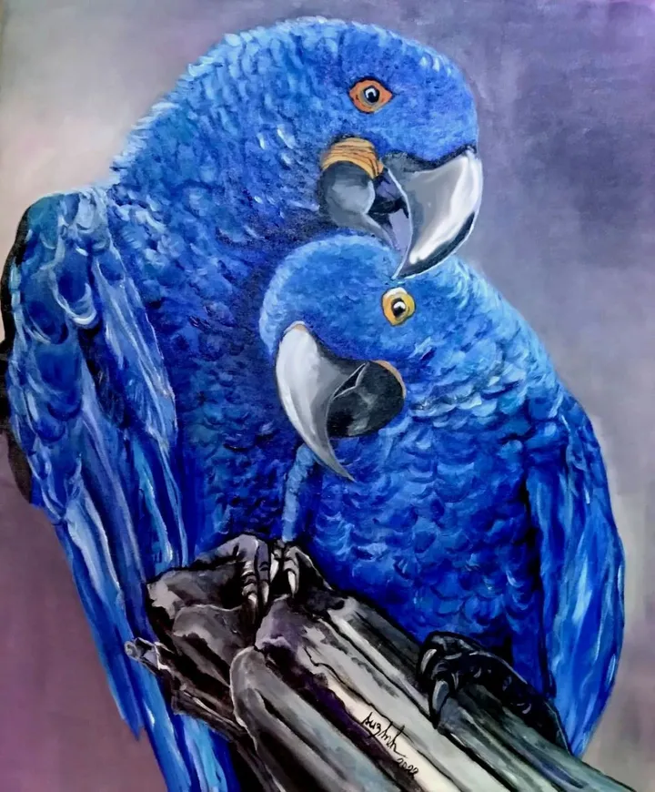 Blue macaws, œuvre de Suzana Pires