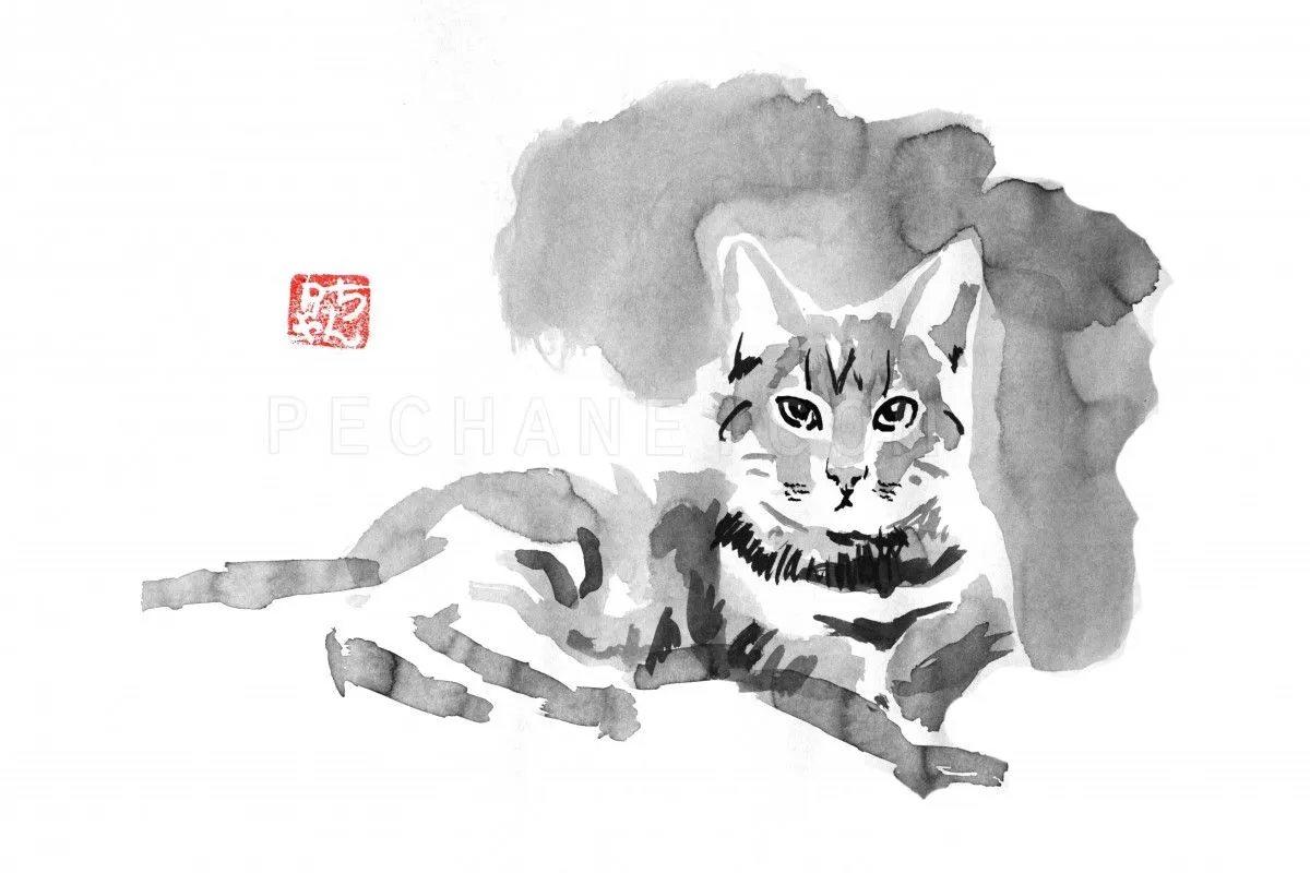 puki, œuvre de pechane sumi-e