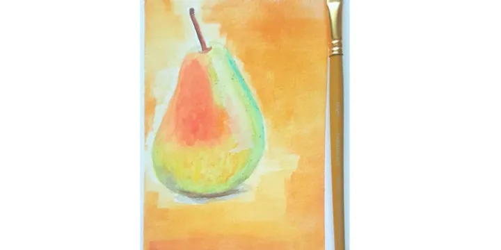 Pear made with watercolor, œuvre de yubirna paulino