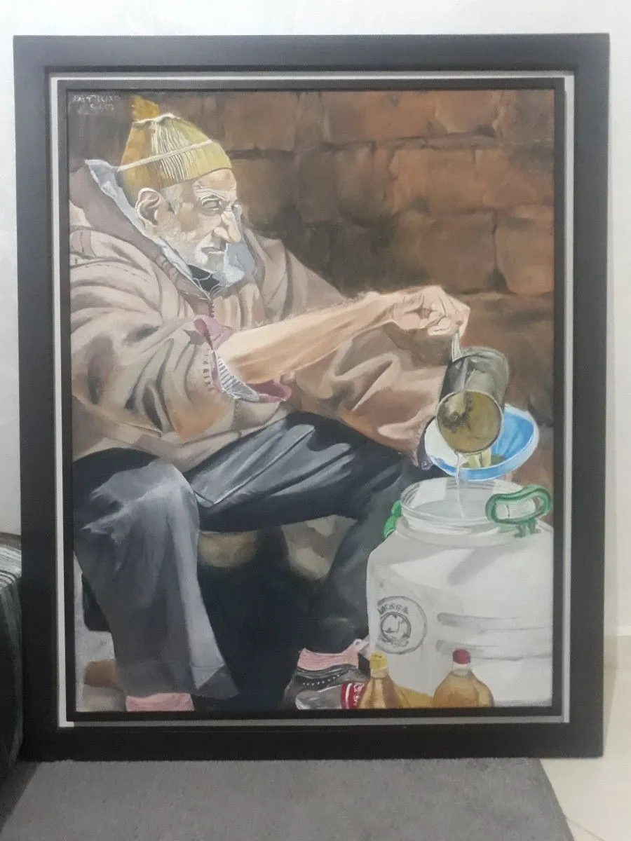 Vente traditionnelle de l'huile d'olive, œuvre de Siham NAIT LCAID