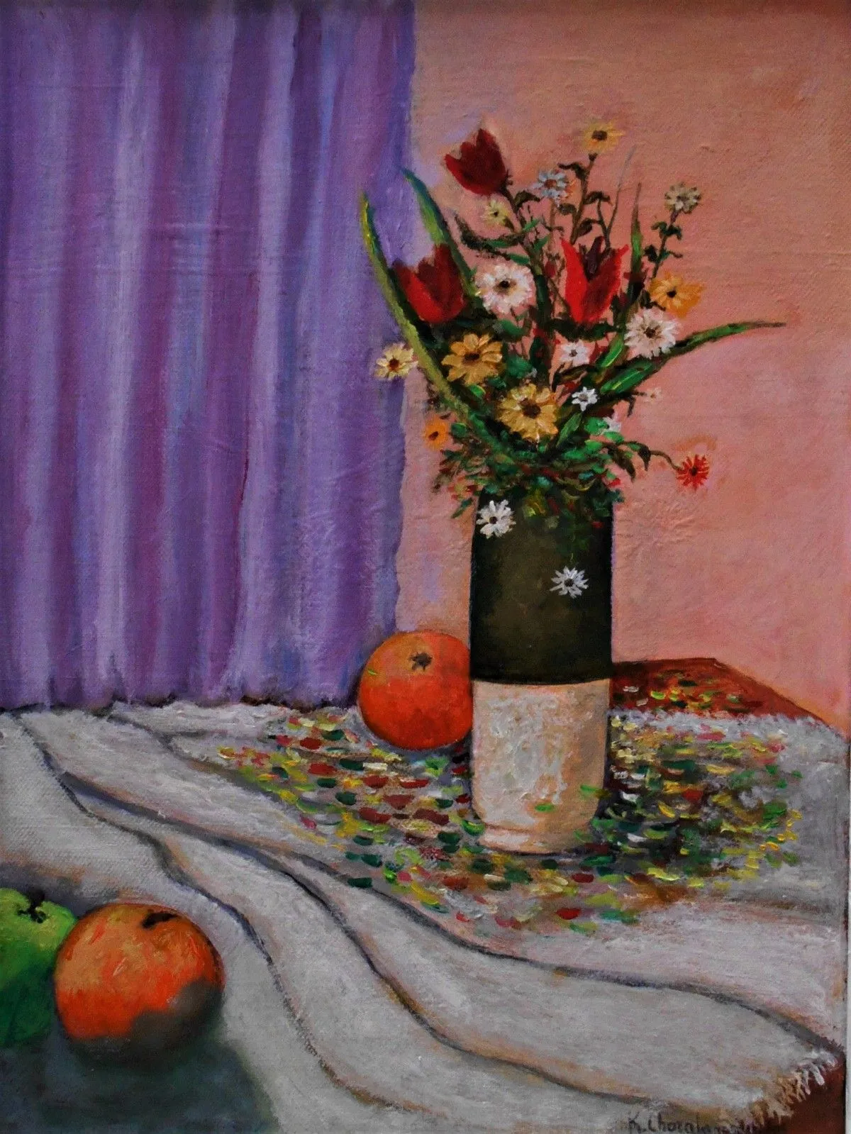 STILL  LIFE WITH FLOWERS AND FRUITS -2, artwork by Konstantinos Charalampopoulos
