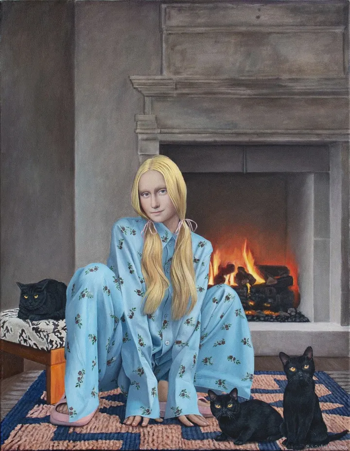 Contemporary portrait "By the Fireplace", artwork by Nataliya Bagatskaya