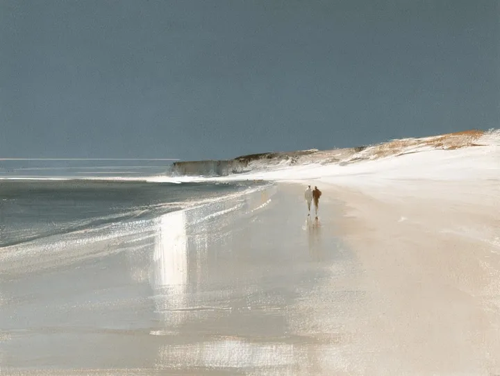 partage, promenade tranquille sur la plage, œuvre de ELIE _Del_Mar