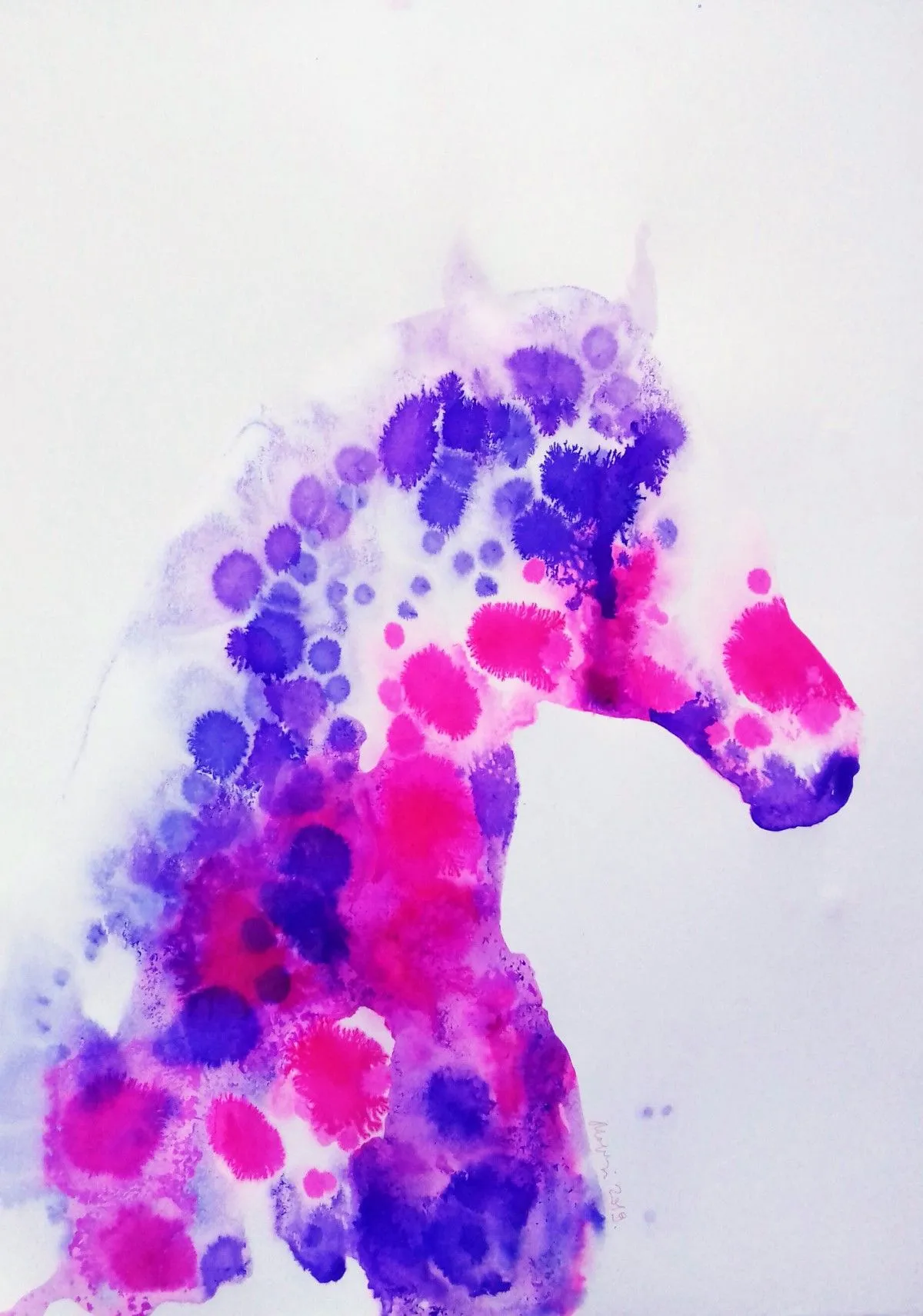 Spring Horses- Pink&Violet Portrait, artwork by marija colic